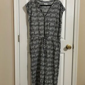 Old Navy Charcoal and White Striped Midi Dress